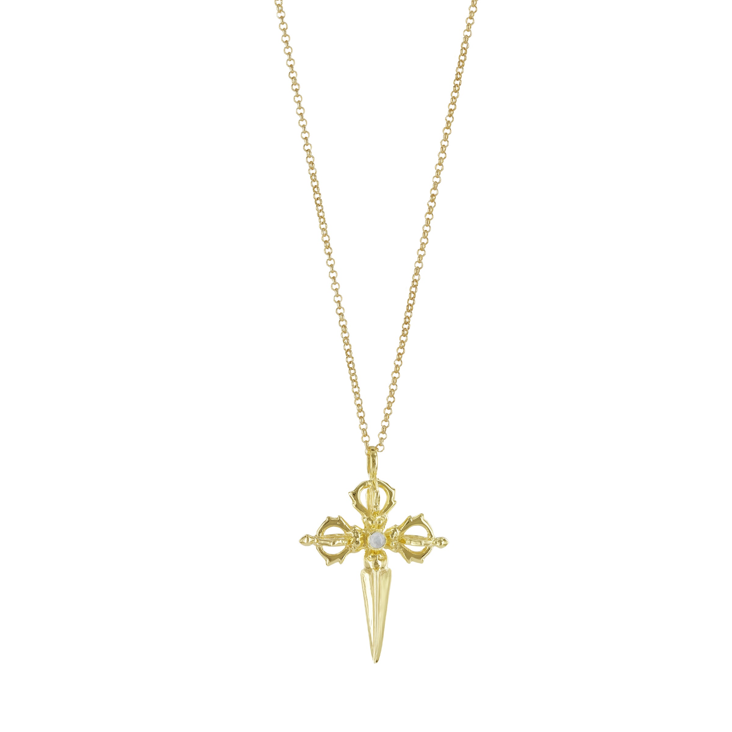 Moonstone Tibetan Cross Necklace Gold Vermeil