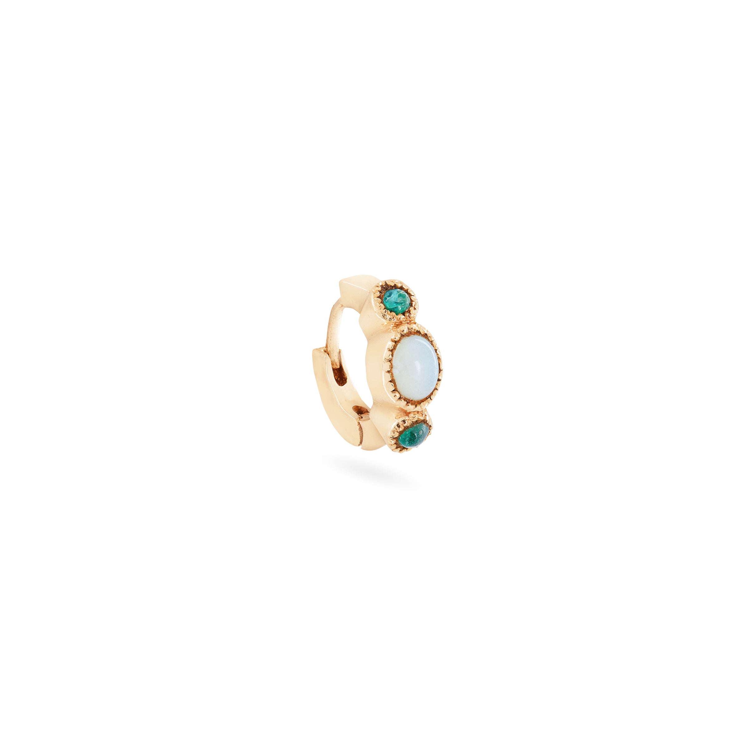 Yellow Gold 6.5mm Opal and Emerald Single Hoop