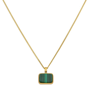 Green Oblong Malachite Necklace Gold Vermeil