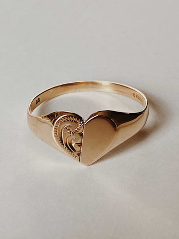 Vintage Etched Heart Signet Ring
