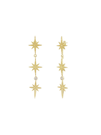 Clear Triple Star Earrings Gold Vermeil