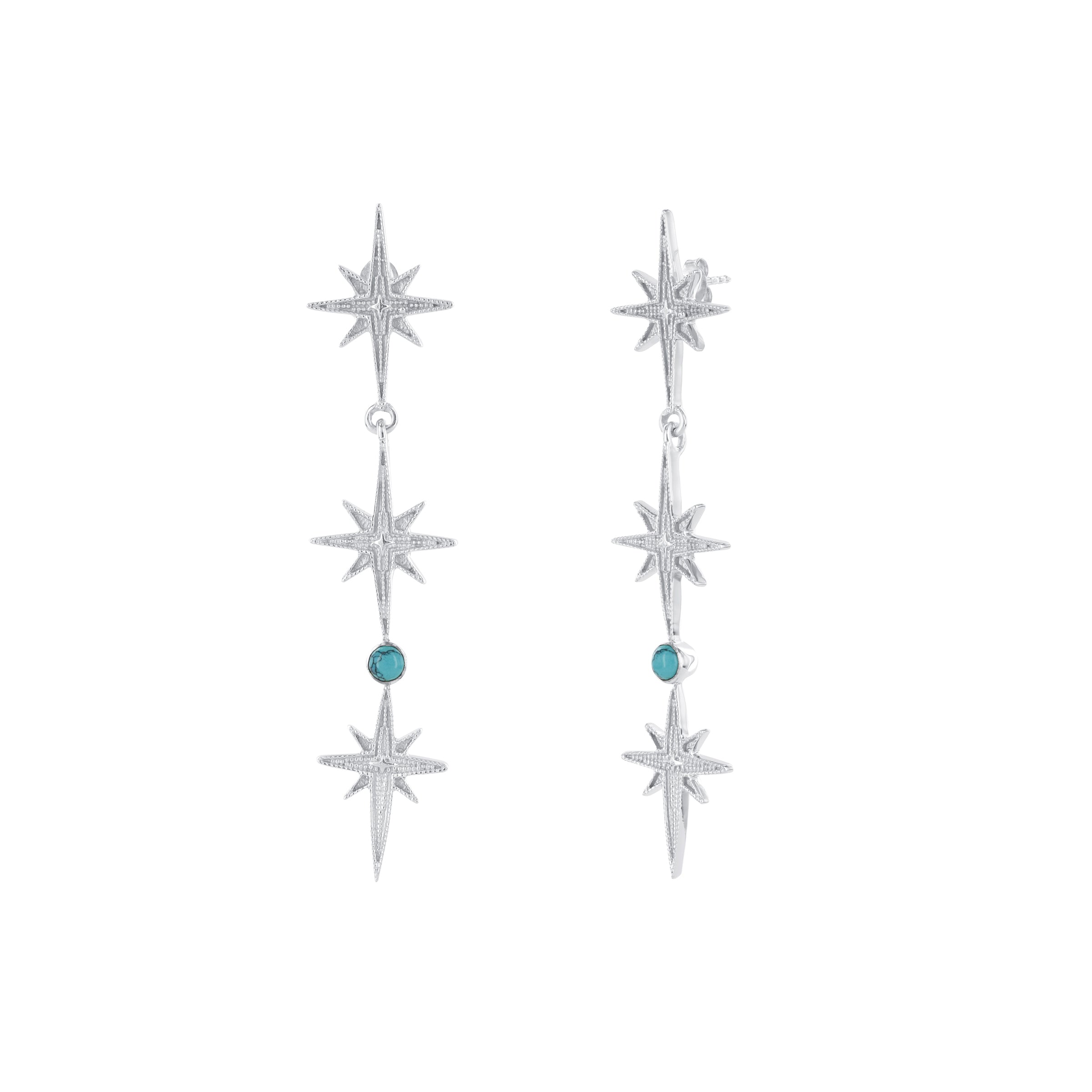 Turquoise Triple Star Earrings Sterling Silver