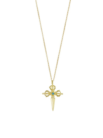 Turquoise Tibetan Cross Necklace Gold Vermeil