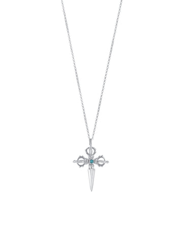 Turquoise Tibetan Cross Necklace Sterling Silver